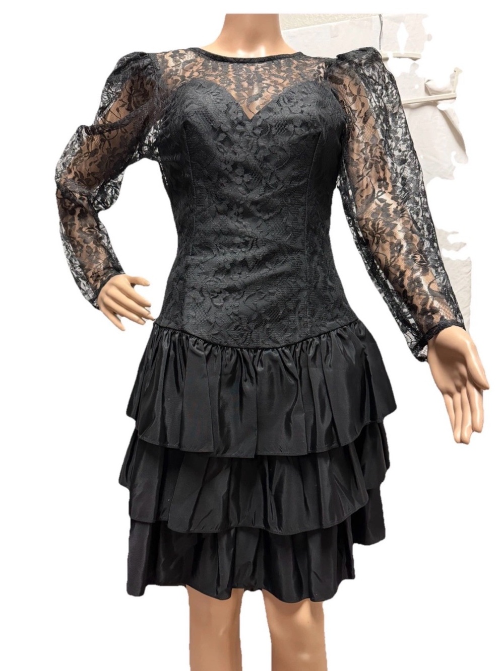 Rampage Black Lace Tiered Mini Dress